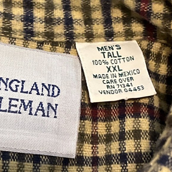 Men's New England Gentleman Flannel Button Up Shirt SZ XXL Check Tan Blue Red - Picture 8 of 10